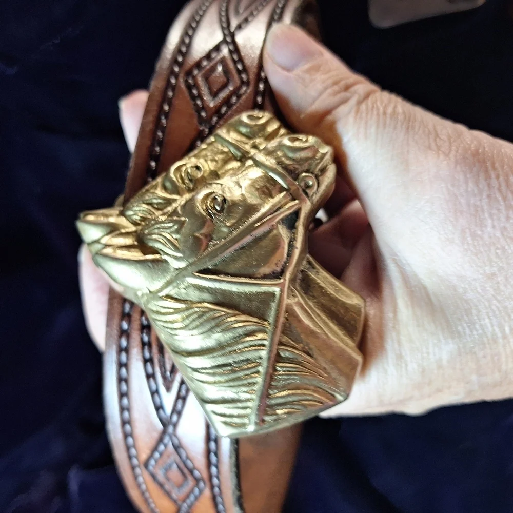 Solid Brass 2 Horse Head Belt Buckle